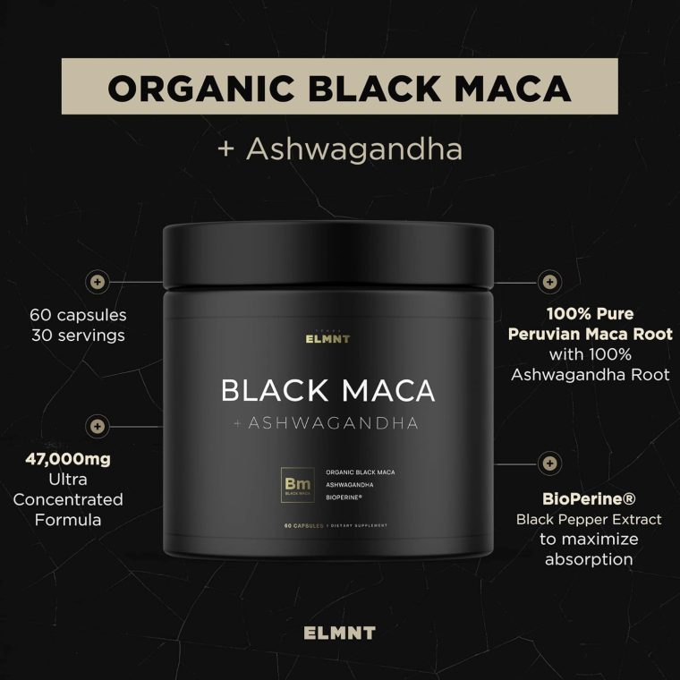 ELMNT 40,000mg 40x Strength Organic Black Maca Root + Ashwagandha - #1 Highest Potency Black Maca Root Capsules for Men Supplement 100% Pure Maca Peruana 40:1 Extract Maca Powder Pills Male Booster - Image 6