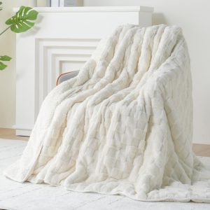 Kivik Dual Sided Weighted Blankets for Adults, Buttery Soft Stylish Checkered Heavy Blankets for Couch Sofa Bed - Ultra-Fluffy Fabric Brings Cloud-Like Comfort (60"x80"，Beige，15 Pounds)
