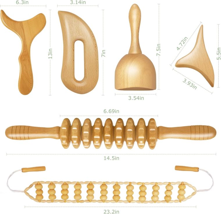 AICNLY 6Pcs Wood Therapy Massage Tools for Body Shaping, Multi-Functional Body Roller for Anti-Cellulite and Sore Muscle, Wooden Massage Roller Stick, Maderoterapia kit, Body Sculpting Tools Set - Image 7