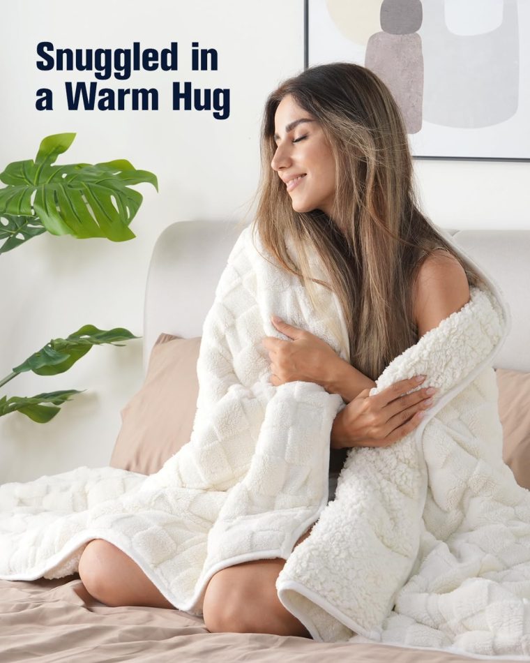 Kivik Dual Sided Weighted Blankets for Adults, Buttery Soft Stylish Checkered Heavy Blankets for Couch Sofa Bed - Ultra-Fluffy Fabric Brings Cloud-Like Comfort (60"x80"，Beige，15 Pounds) - Image 2