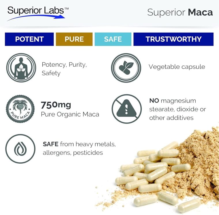 Superior Labs - Organic Peruvian Maca - 100% Pure NonGMO - Dietary Supplement for Calming and Relaxation - Zero Synthetic Additives, Stearates, Dioxides - 750mg, 120 Vegetable Capsules - Image 6