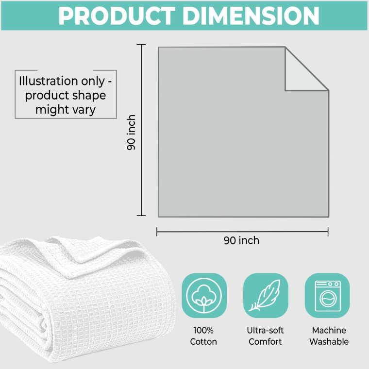 100% Cotton Blankets Queen Size for Bed - Waffle Weave Blankets for Summer, Lightweight and Breathable Soft Woven Blanket for Spring, (White, Queen (90" x 90")) - Image 2