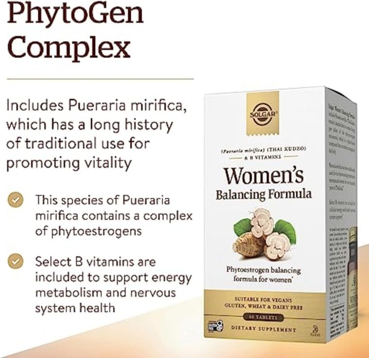 Solgar Women's Balancing Formula, 60 Tablets - Pueraria Mirifica - Phytoestrogen Balancing Formula, Energy Metabolism, Nervous System Health - Vegan, Gluten-Free, Dairy Free, Kosher - 60 Servings - Image 3