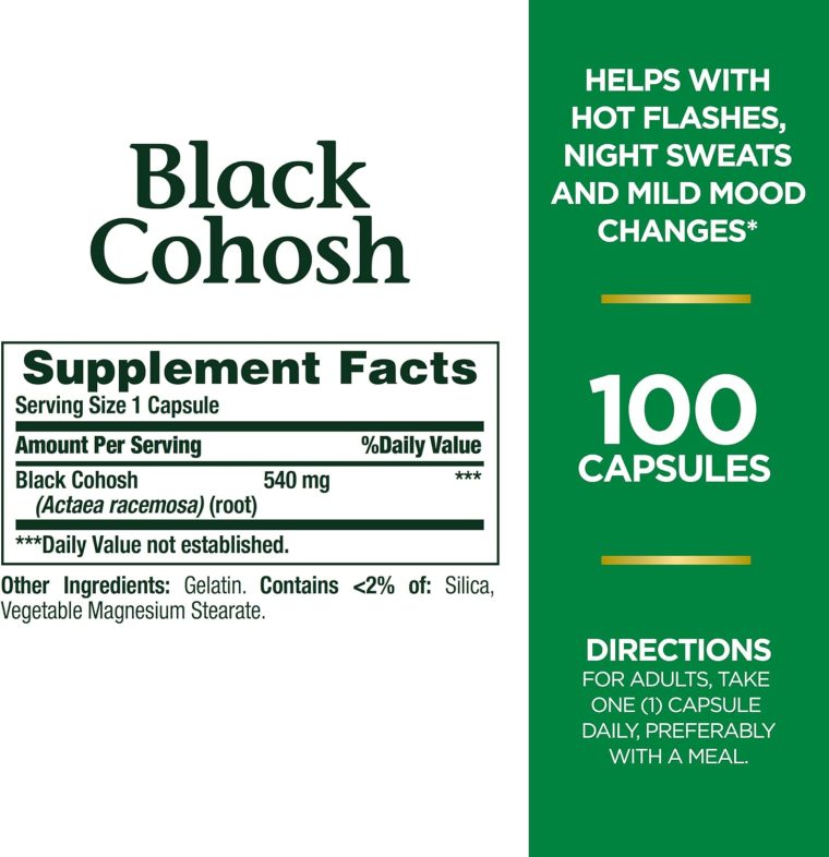 Nature's Bounty Black Cohosh Root Pills and Herbal Health Supplement, Natural Menopausal Support, 540 mg, 100 Capsules - Image 2
