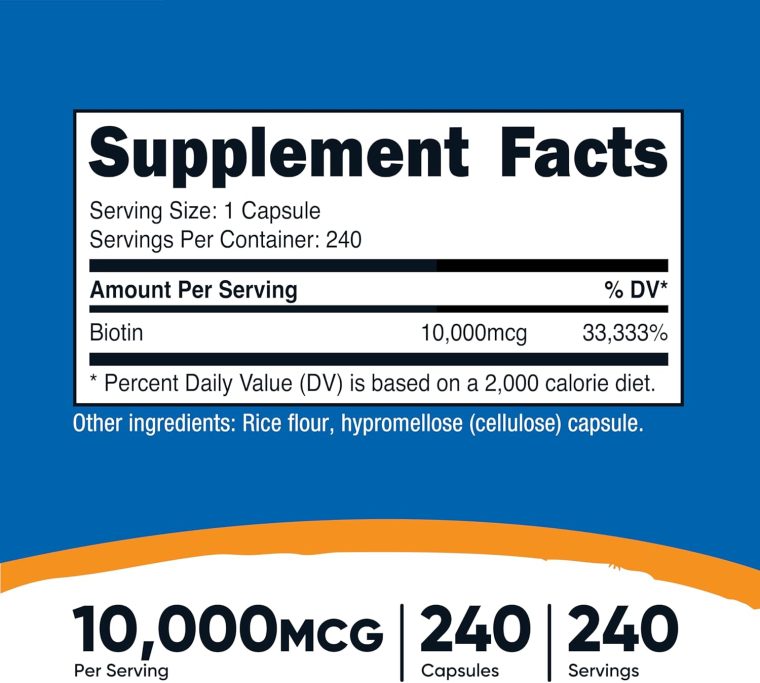 Nutricost Biotin (Vitamin B7) 10,000mcg (10mg) Vitamin Supplement, 240 Capsules - Vegetarian, Gluten Free, Quick Release, Non-GMO - Image 2