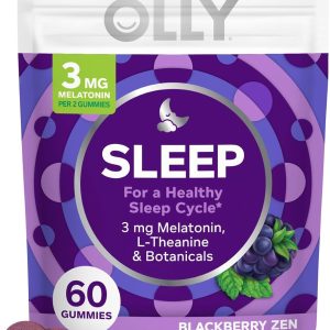 OLLY Sleep Gummy, 3 mg Melatonin, L-Theanine, Chamomile, and Lemon Balm Extracts, Blackberry Flavor, 30 Day Supply - 60 Count