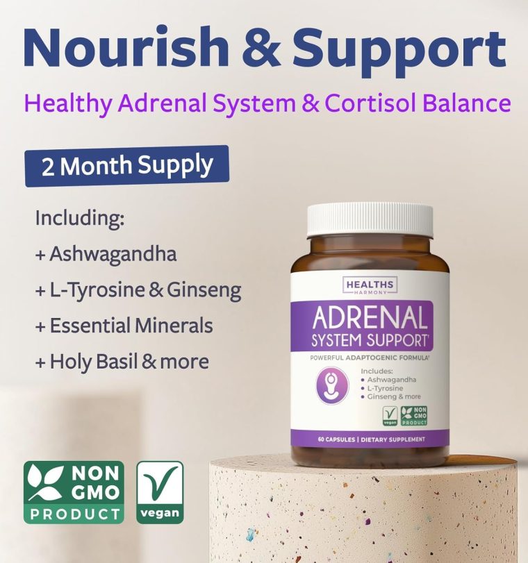 Adrenal System Support & Cortisol Manager (2 Month Supply) Powerful Ashwagandha & L-Tyrosine Fatigue Supplement - Maintain Balanced Cortisol Levels, Health, & Stress Relief - Non-GMO - 60 Capsules - Image 2