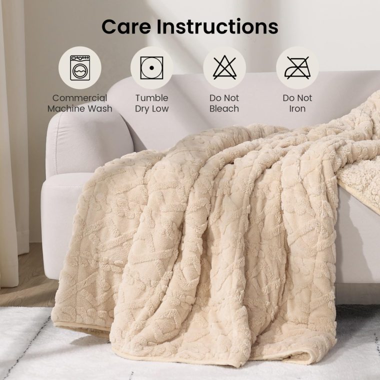 Weighted Blanket Queen Size 15lbs, Classy Soft Jacquard Sherpa Weighted Blankets for Sleep Natural and Calming, Fluffy Cozy Sofa Bed Blanket for Winter, Beige, 60 x 80 inches - Image 7