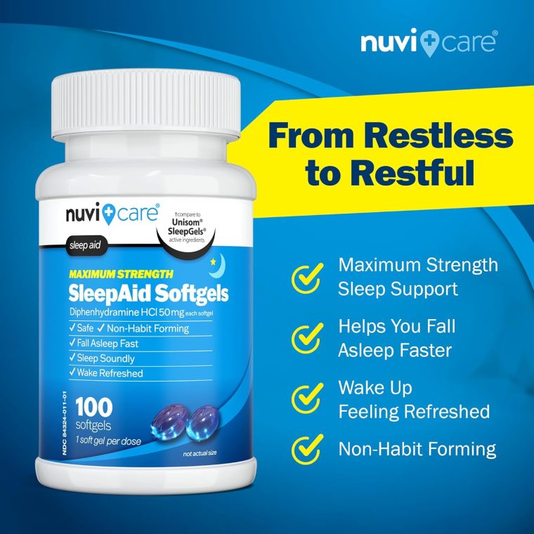 Maximum Strength SleepAid Soft Gels - Nighttime Sleep Aid with Diphenhydramine HCl 50mg - Non Habit Forming Sleeping Pills for Adults - Extra Strong OTC Sleep Aids for Adults (100 Count) - Image 3