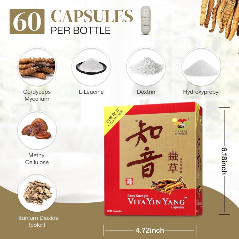 Vita Green Yin Yang Cordyceps Mycelium Herbal Supplement - Supports Respiratory Wellness, Energy, and Liver & Kidney Health - 60 Capsules - Image 3