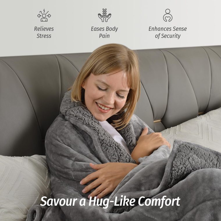 Wemore Sherpa Fleece Weighted Blanket for Adult, 15 lbs Dual Sided Cozy Fluffy Heavy Blanket, Ultra Fuzzy Throw Blanket with Soft Plush Flannel Top, 48 x 72 inches, Grey on Both Sides - Image 4