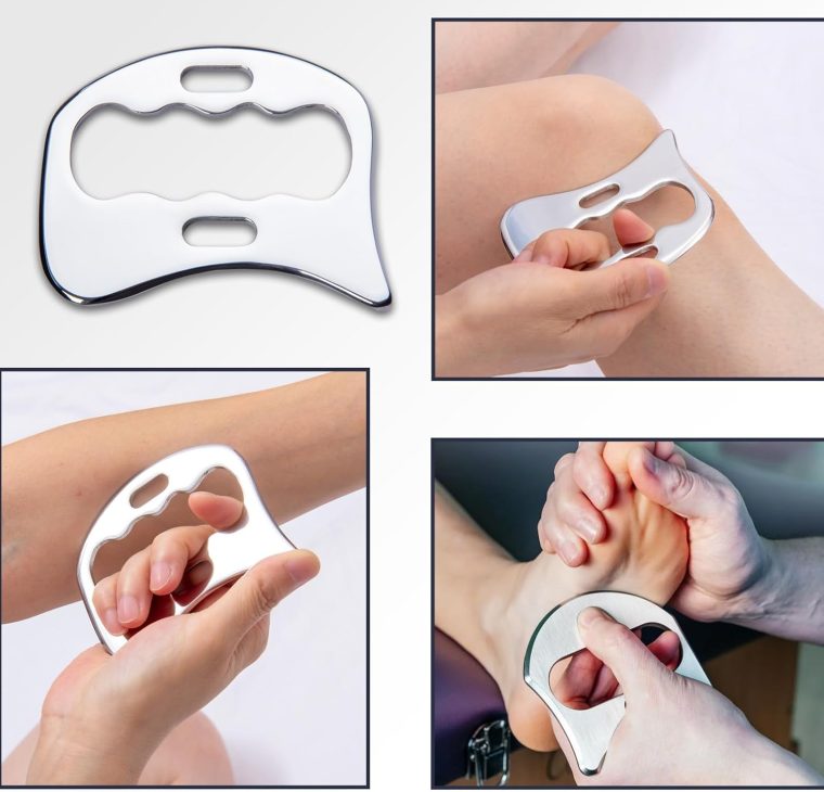 Feelfree Sport 3 in 1 Muscle Scraper Tool-Gua Sha Scraping Tool Physical Therapy Massage Tool-Soft Tissue Mobilization for Back, Legs, Arm (A+D+S), Silver - Image 4