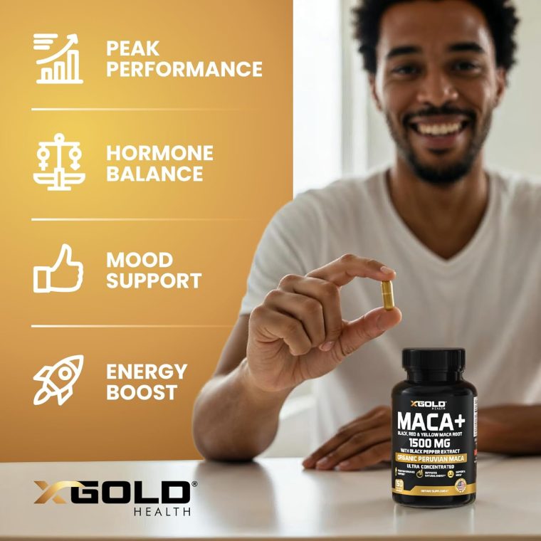 X Gold Health Organic Maca Root Powder Capsules 1500mg with Black | Red & Yellow Peruvian Maca Root Extract Gelatinized, Energy & Mood Supplement for Men & Women + Black Pepper for Best Benefits - Image 4