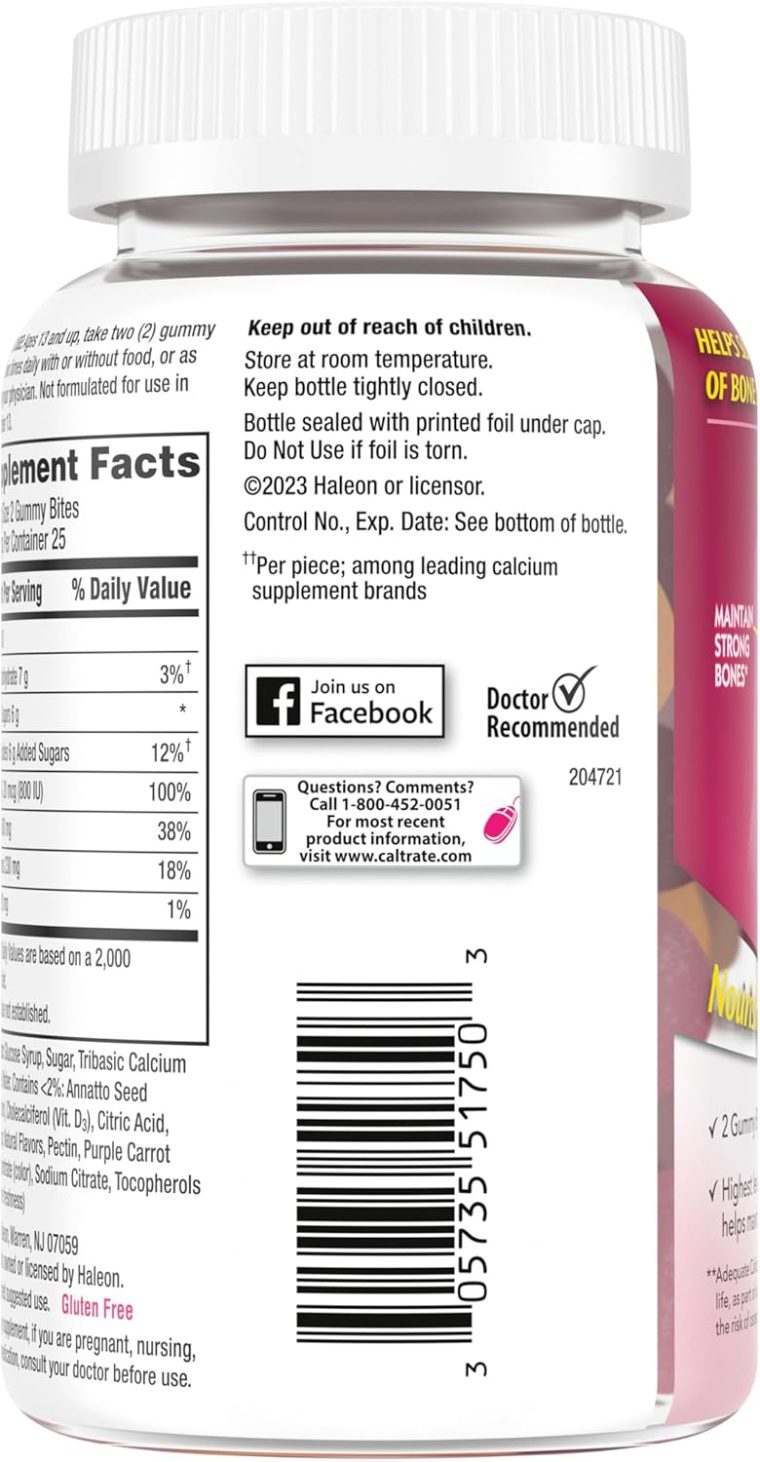 Caltrate Gummy Bites 500 mg Calcium and Vitamin D Supplement, Black Cherry, Strawberry, Orange - 50 Count - Image 11