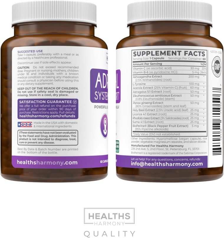 Adrenal System Support & Cortisol Manager (2 Month Supply) Powerful Ashwagandha & L-Tyrosine Fatigue Supplement - Maintain Balanced Cortisol Levels, Health, & Stress Relief - Non-GMO - 60 Capsules - Image 8