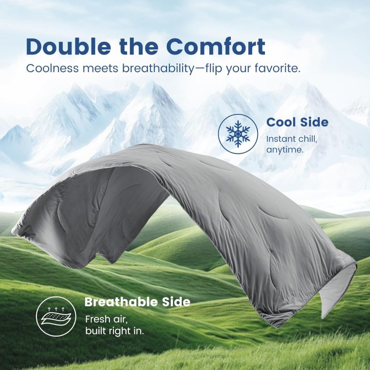 Cozy Bliss Cooling Comforter Queen Size Dual-Sided, Ultra-Soft Cooling Blankets for Hot Sleepers and Night Sweats, Breathable Lightweight Silky Smooth, Dark Grey - Image 9