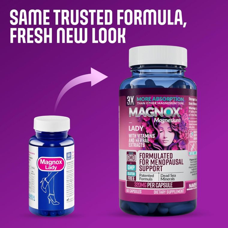MAGNOX Lady Magnesium Supplement | Menopause and PMS Support Supplement for Women | Magnesium Complex with Vitamins B6, B1, B12, D, Zinc | High-Absorption Dead Sea Organic | 60 Capsules - Image 9