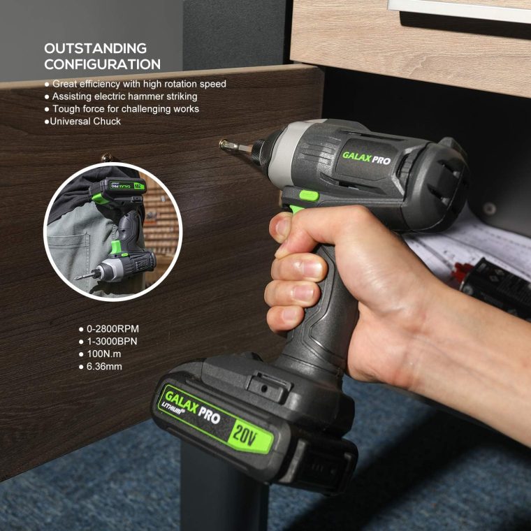 GALAX PRO Cordless Drill Driver/Impact Driver with 1pcs 1.3Ah Lithium-Ion Batteries, Charger Kit, 11pcs Accessories and Tool Bag - Image 3