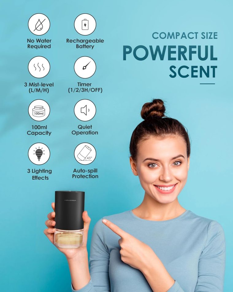 Waterless Essential Oil Diffuser Starter Kit with 30mL Hotel Scent Fragrance Oils Inspired of Ritz Carlton, Battery Operated Mini Scent Air Machine Portable Diffuser for Home Car Office, Black AN9 - Image 2