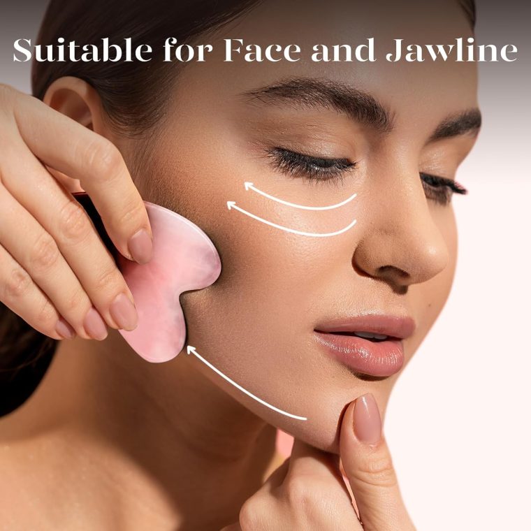 BAIMEI Gua Sha Facial Tool for Self Care, Massage Tool for Face and Body Treatment, Relieve Tensions, Reduce Wrinkles and Redness, Skin Care Tools for Men Women - Rose Quartz - Image 2