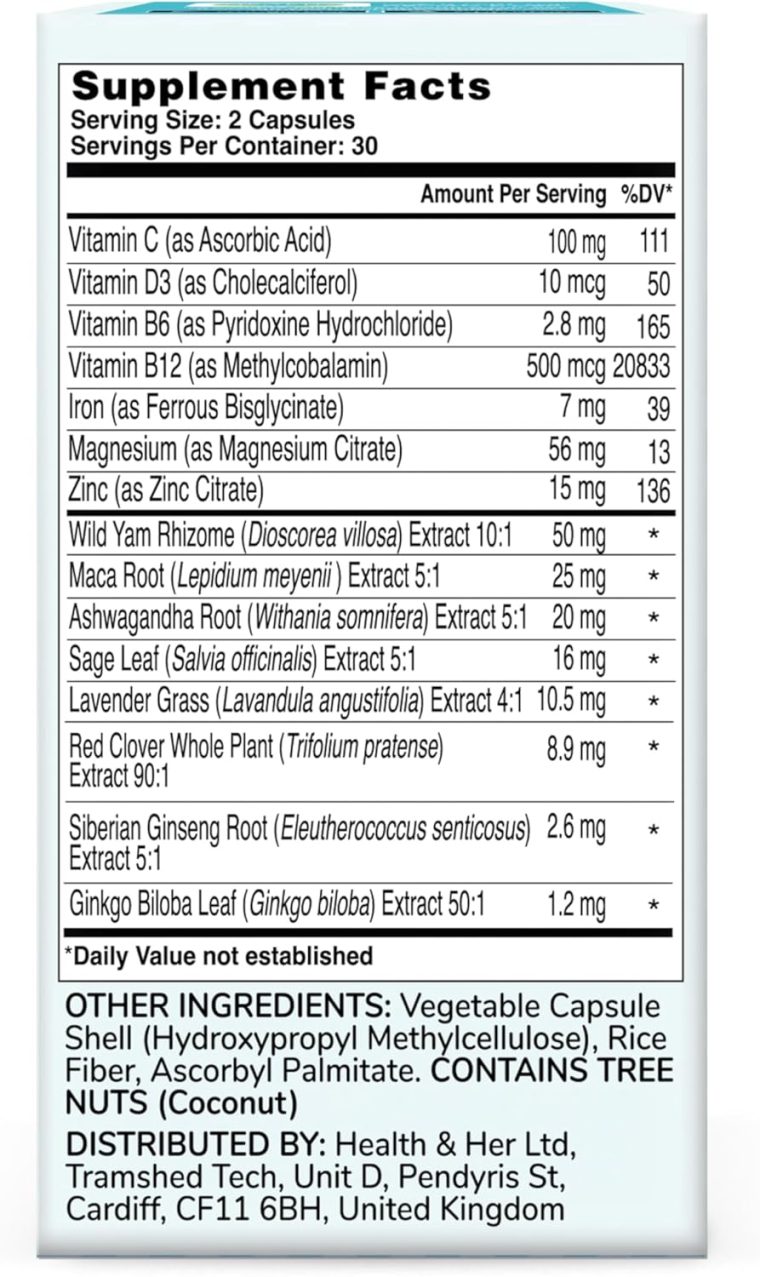 Health & Her Perimenopause Supplement for Women – The UK’s No.1 Perimenopause Supplement - Multi-Nutrient Wellbeing Support for Early Stage of Menopause, Vegan, Gluten-Free, Non GMO (60 ct - 1 Month) - Image 9