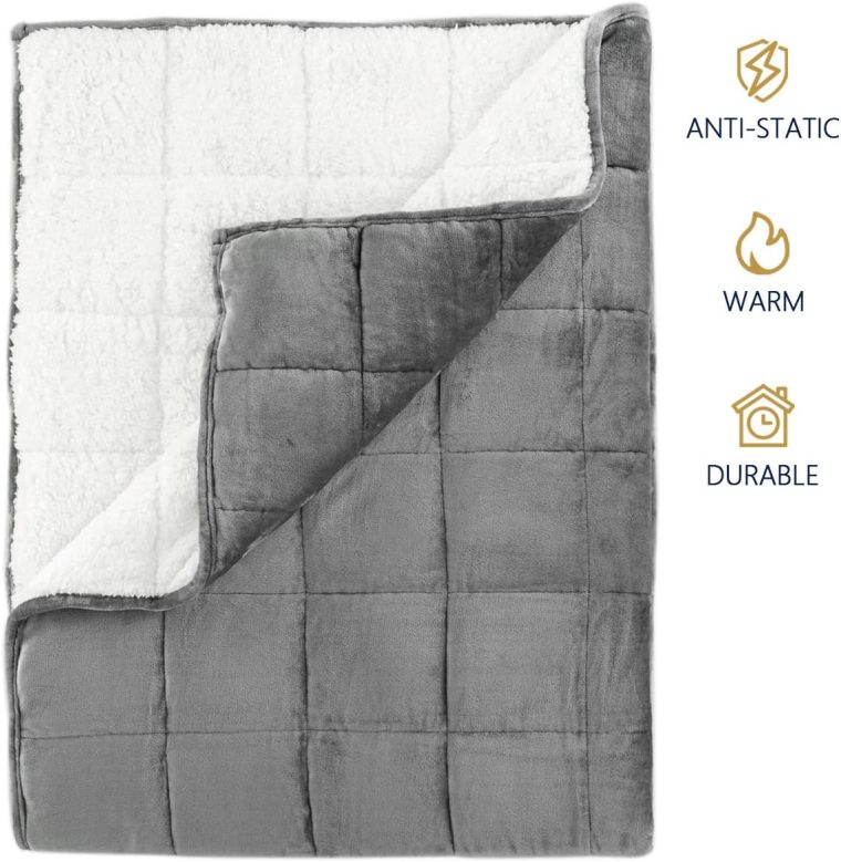 Mr.Sandman Weighted Blanket Queen Size 60"x80" 15lbs for Adults, Soft Sherpa Fleece Heavy Blanket for Relieve Stress - Grey/White - Image 7