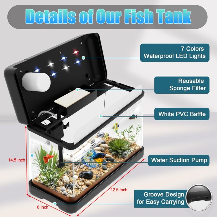 Fish Tank Aquarium 3 Gallon, Smart Aquarium Kits - Silent Water Pump,Self Cleaning System,7 Color Lights,Temperature Display, Aromatherapy, Advanced Filtration - Image 2