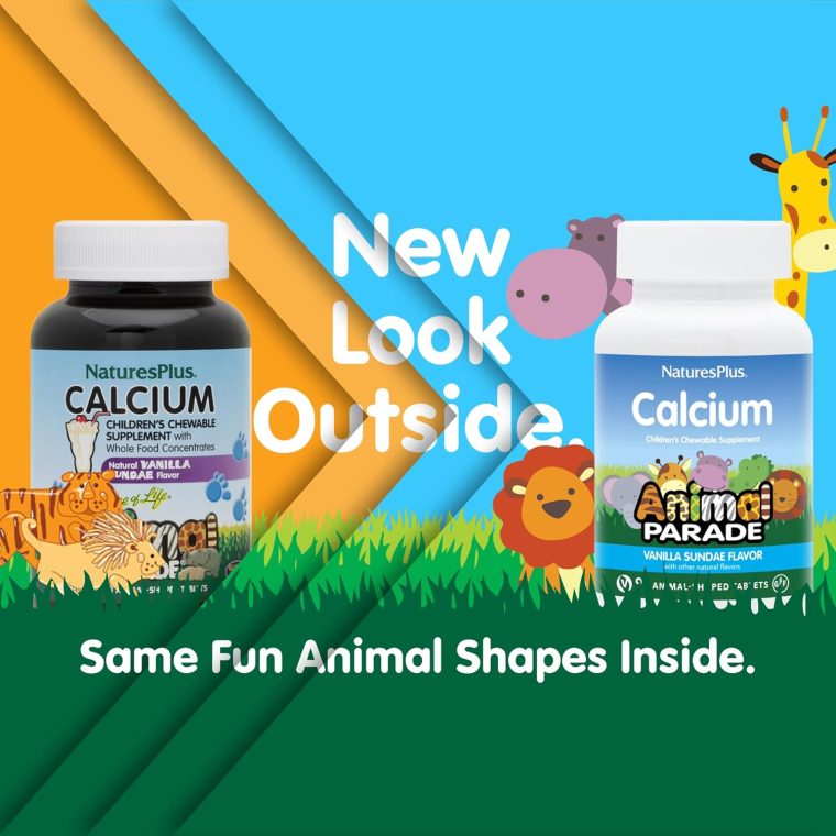 NaturesPlus Animal Parade Calcium, Vanilla Sundae Flavor - 90 Animal-Shaped Chewable Tablets - Promotes Healthy Bones - Vegan, Gluten Free - 90 Total Servings - Image 2
