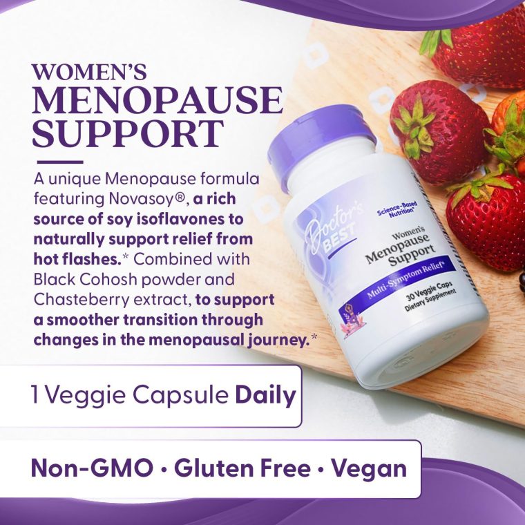 Doctor's Best Womens Menopause Support (Soy Isoflavone, Black Cohosh, Chaste Tree), Multi-Symptom Relief, Non-GMO, Gluten Free, Vegan 30 Veggie Caps - Image 4