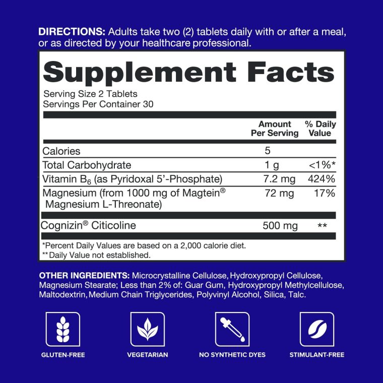 Qunol Brain Health Memory Plus with B6, Magnesium L-Threonate & Citicoline, Clinically Tested Ingredients to Improve Memory, Focus, Attention and Productivity, 60 Count (Pack of 1) - Image 5