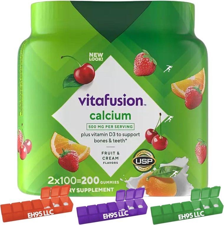 Vitafusions Calcium + D3 Vitamins Gummies 200 Count, (Pack of 1) (Seven Days Pills Case Included)