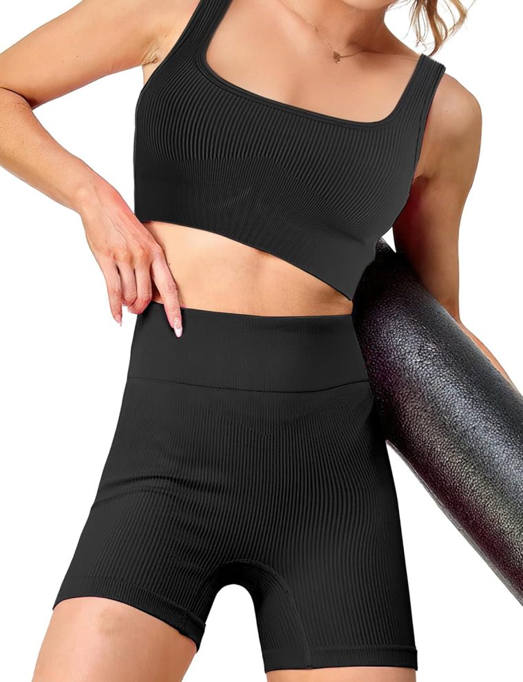AURUZA 1-2PCS Workout Shorts Women, High Waist Biker Seamless Ribbed Athletic Yoga Gym Shorts Leggings, Blue, Solid - Image 4