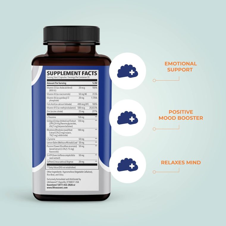 LifeSeasons - Mood Stabili-T - Positive Mood Booster - Enhanced Calmness and Happiness - Relaxed and Balanced Mind - Contains Rhodiola, Ginkgo Biloba, and Vitamin D3 - (60 Capsules) - Image 2