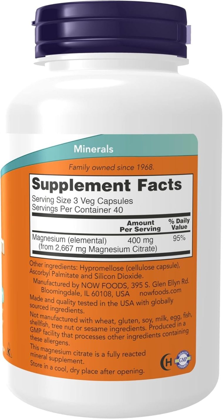 NOW Supplements, Magnesium Citrate, Enzyme Function*, Nervous System Support*, 120 Veg Capsules - Image 2