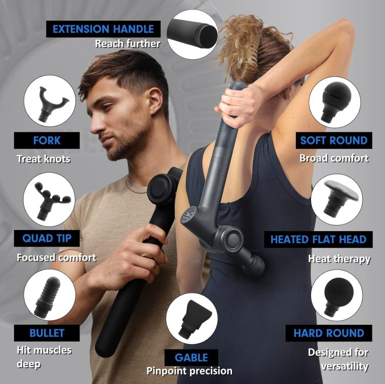 R2 PRO+ Massage Gun - Articulating Deep Tissue Back Massager with Extension Handle and 6X Heads Including Heated Attachment - Image 8