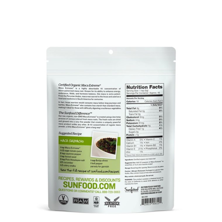 Sunfood Organic Maca Extreme - Maca Root Powder, Maca Powder Organic, Maca Supplement for Men & Women with Adaptogens, Peruvian, Raw, Vegan, Premium Maca Powder - 8 Oz Bag - Image 2