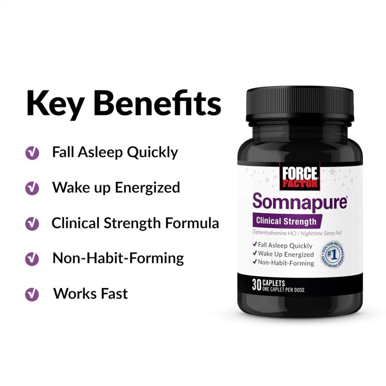 FORCE FACTOR Somnapure Clinical Strength Sleep Aid for Adults, Diphenhydramine HCl, Non-Habit-Forming, Nighttime Sleep Support, 30 Caplets - Image 2
