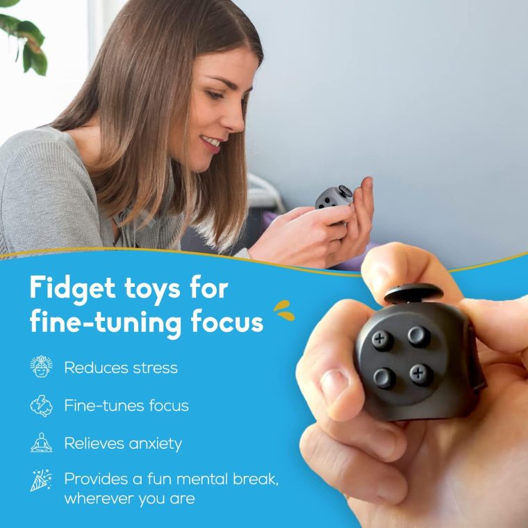 PILPOC theFube Fidget Cube, 6-Sided Stress Relief Infinity Cube for Adults & Kids, Boosts Concentration, Mindfulness Aid, Silent & Audible Modes, Includes Carry Case for Portability (Midnight) - Image 3