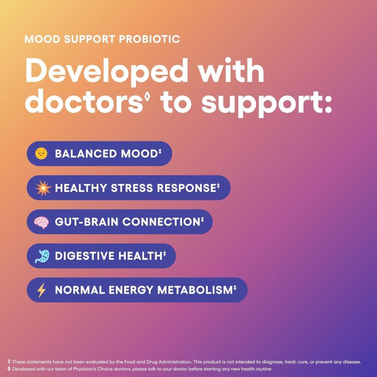 Physician's CHOICE Mood Support Probiotic - Supports a Balanced Mood, Healthy Stress Response & Digestive Health with Prebiotics, Ashwagandha, Vitamin B12, Folate - for Men & Women - 30ct - Image 3
