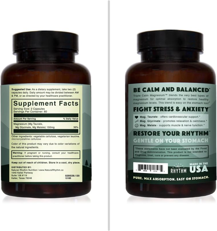 Natural Rhythm Triple Calm Magnesium 150 mg - 120 Capsules – Magnesium Complex Compound Supplement with Magnesium Glycinate, Malate, and Taurate. Calming Blend for Promoting Rest and Relaxation. - Image 6