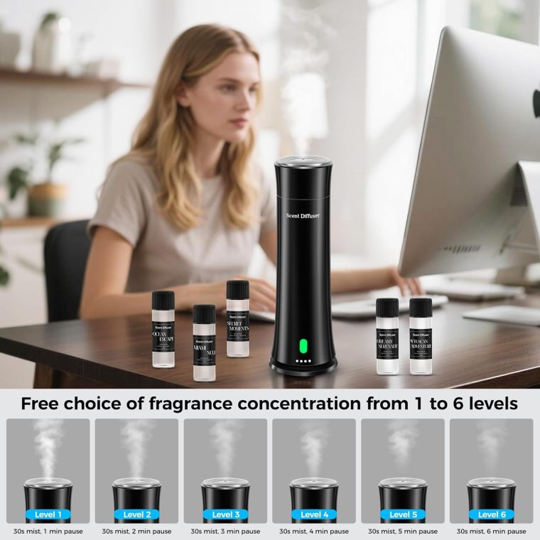 Hotel Scent Diffuser Starter Kit - 1500 Sq Ft Coverage, Home Diffuser Hotel Collection, Suitable for Waterless Diffuser Large Room, Contains Five Aromatherapy Essential Oils, Remote Control, Black - Image 6