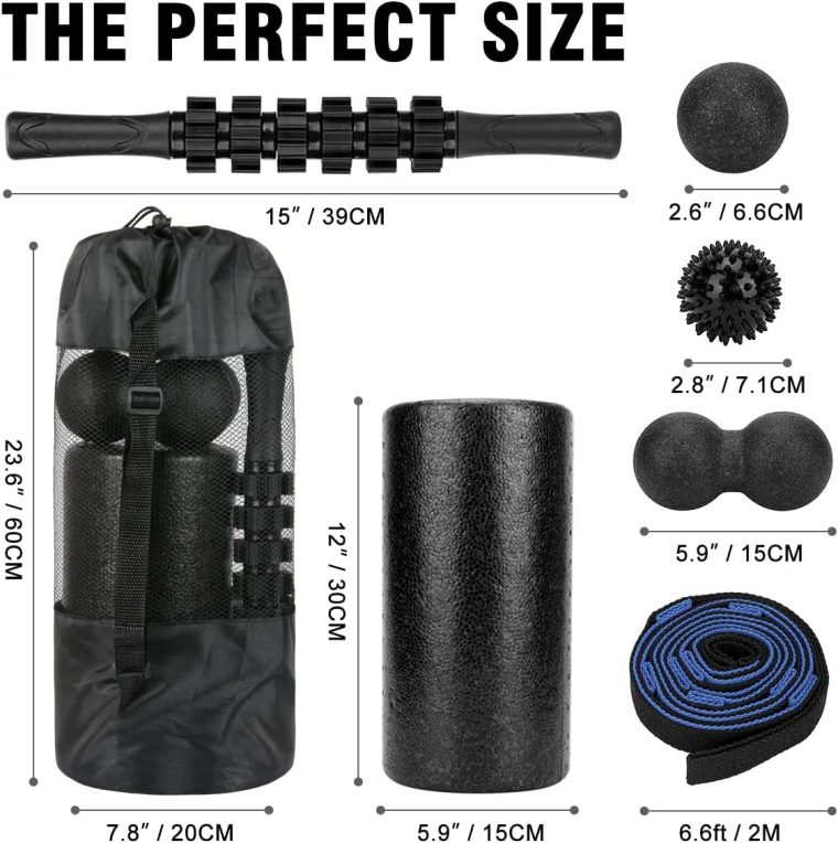 Foam Roller Set - High Density Back Roller, Muscle Roller Stick,2 Foot Fasciitis Ball, Stretching Strap, Massager Ball for Whole Body Physical Therapy & Exercise, Yoga, Back Pain, Leg, Deep Tissue - Image 2