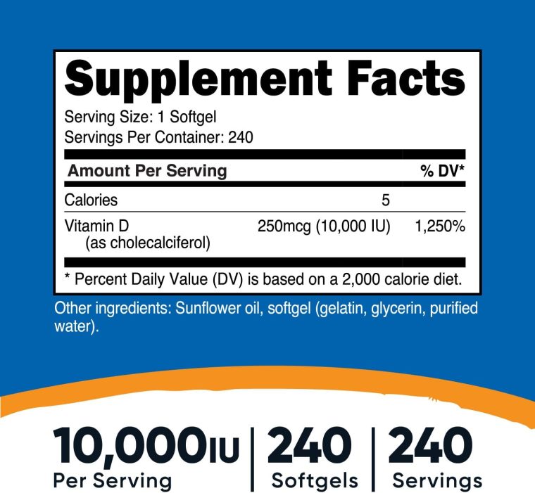 Nutricost Vitamin D3 10,000 IU, 240 Softgel Capsules - Potent, Non-GMO, Gluten Free Vitamin D - Image 2