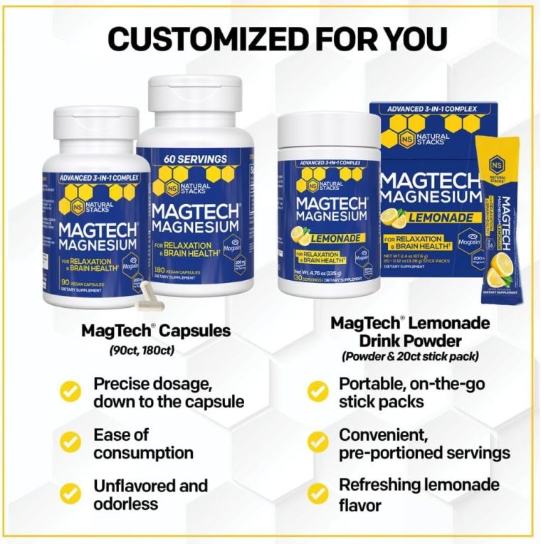 MagTech Magnesium Supplement - 3 Forms of Magnesium: Magtein L-Threonate, Glycinate & Taurate - 200mg Chelated Magnesium Complex - Supports Relaxation & Brain Health - 90 Capsules - Image 4
