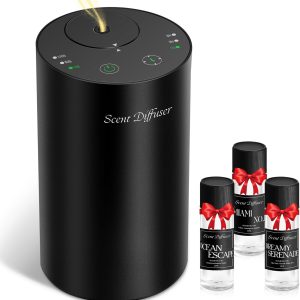 Waterless Essential Oil Diffuser Starter Kit - Included 3x20ML Essential Oils, Battery Operated Mini Scent Diffuser for Home & Car & Office, Portable Aromatherapy Diffuser, No Water Needed, Black