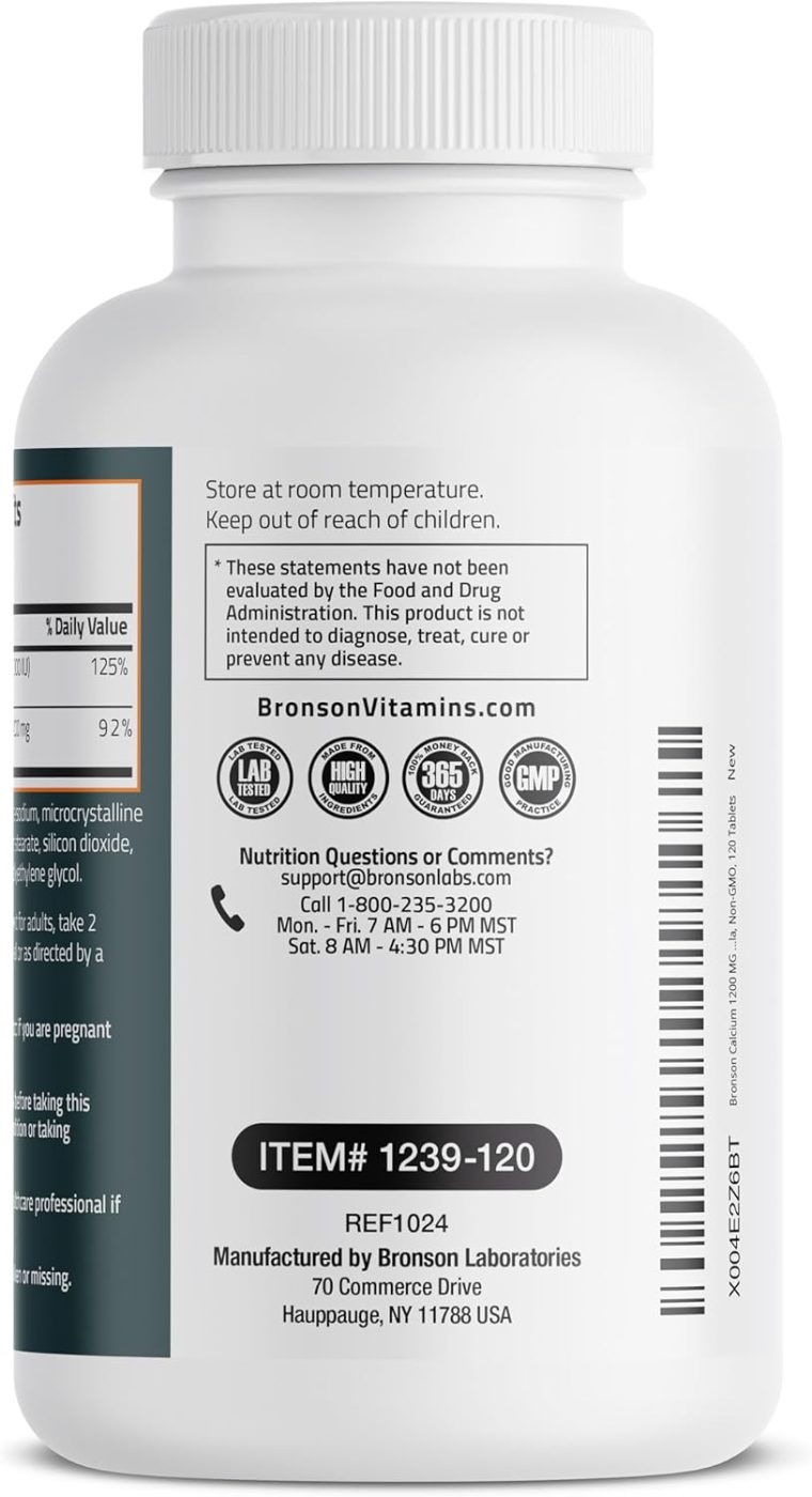 Bronson Calcium 1200mg Per Serving Plus Vitamin D3 1000 IU High Potency Formula, Non-GMO, 120 Tablets - Image 5