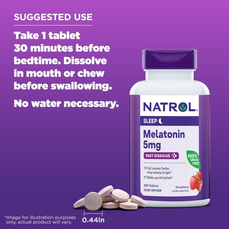 Natrol Melatonin 5mg Fast Dissolve Tablets, Sleep Support Supplements for Adults, Strawberry Flavor, 200 Tablets, Up to 200 Day Supply - Image 7