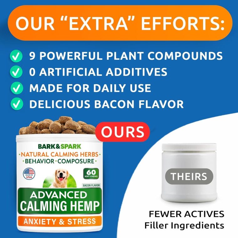 BARK&SPARK Advanced Calming Chews for Dogs - Hemp Chew + Melatonin - Anxiety Relief - Sleep Aid - Relaxing Treats - Stress Relief During Fireworks, Storms, Thunder, Barking - Made in USA - 60Ct - Image 5