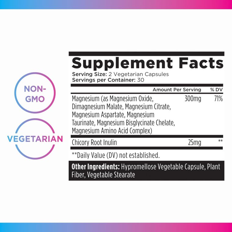 Livingood Daily Magnesium Supplement with Magnesium Glycinate, Citrate, Malate, Oxide, Aspartate, Amino Acid Complex and Chicory Root for Heart Health, Sleep and Muscle Support, 300mg, 60 Capsules - Image 5