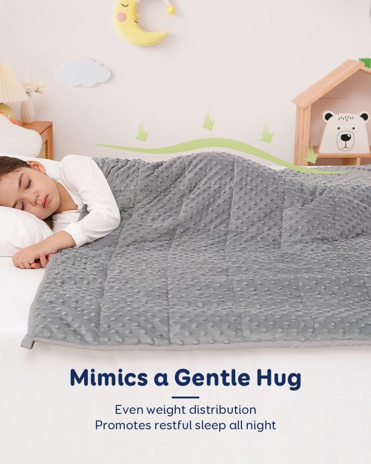Kivik 3 lbs Weighted Blanket Kids, Cooling Soft Minky Dotted Heavy Blankets Throw for Better Relaxing & Sleeping, Machine Washable, 36x48 Inches, Grey - Image 3